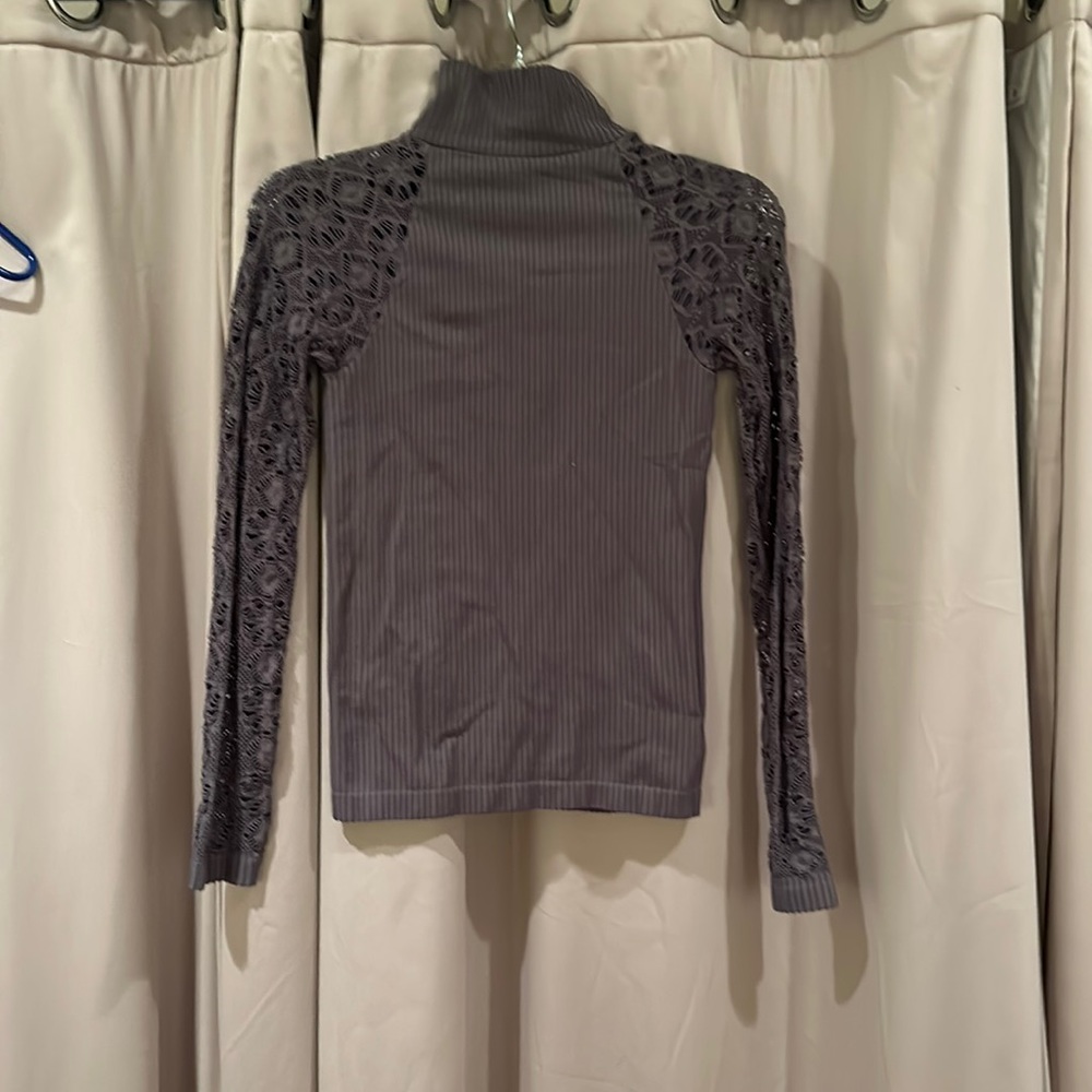 Free People Gray Ribbed and Lace Top